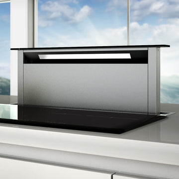 580mm Downdraft Rangehood - Black Glass Fascia & Stainless Steel Trim